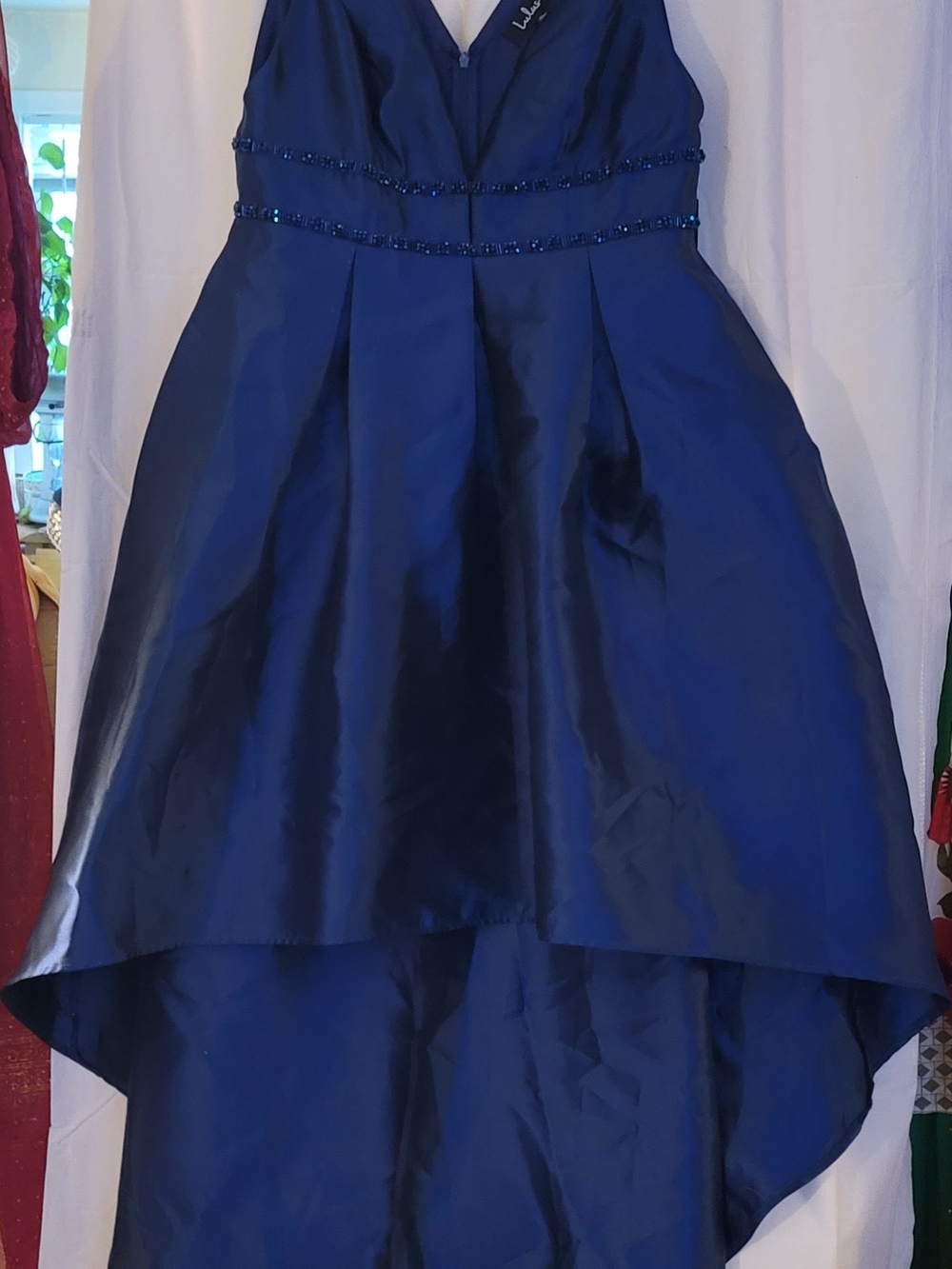 Elegant Women's High-Low Evening Dress- Navy Blue